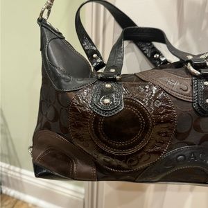 Coach bag - brown and black leather with removable adjustable strap